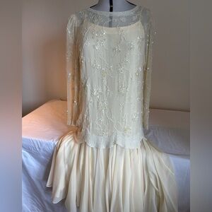 Ivory Beaded Two-Piece Evening Dress